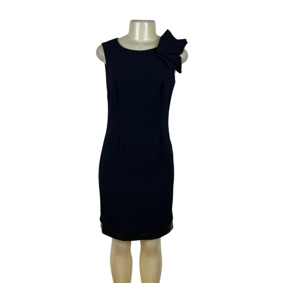 Per Se Womens Black Wool Blend Sleeveless Bow Accent Sheath Dress Size 4 - Picture 1 of 6